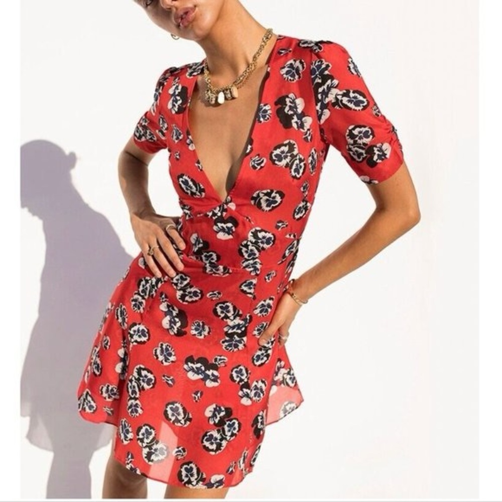 Realisation Par Silk Mini Dress- Red Pansy